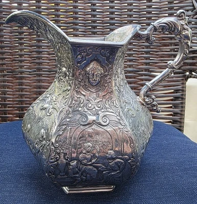 ANTIQUE SHEFFIELD England SILVERPLATE Copper REPOUSSE PITCHER Dutch Colonial ❤️ - Image 1 of 4