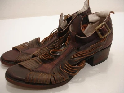 Mujer Talla 7 M Freebird By Steven Arrow Punta Abierta Marrón Cuero Sandalias Tacón Bota Foto 1 de 4