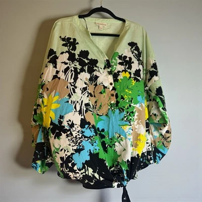 Blusa Dana Buchman Floral Popover Talla XL Manga Larga Túnica Cuello en V Foto 1 de 4