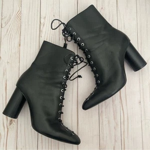 ZARA Black Lace Up Leather Ankle Boots Blogger Favorite Victorian Whimsigoth 37 - Picture 1 of 14