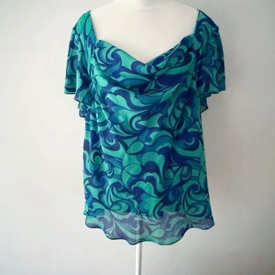 Vintage Women Y2K Abstract Sheer Flutter Sleeve Cowl Top Size 22W Artsy Office - Image 1 of 4