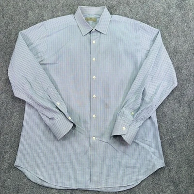 Camisa Canali Para Hombres 43 17 Azul Vestido a Cuadros Manga Larga Lujo Hecha en Italia Foto 1 de 4