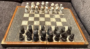 Vintage Rare Chess Backgammon, Checker Set from Mexico Carved Stone - Picture 1 of 22