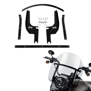 Black Windshield Bracket Mount Kit Fit For Harley Road King 1994 1995-2024 - Picture 1 of 8