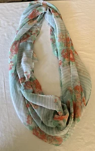 Vintage wunderschöner Infinity Schal 68" mal 20" Markenlos Blumen Rosa Orange Grün... - Bild 1 von 7