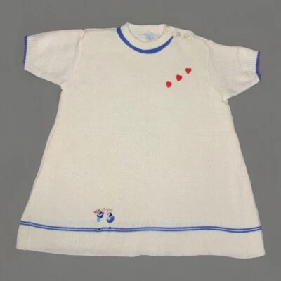 Vintage 1960s Girl’s Dress 4T England Knit Embroidered Dutch Children Ivory - Image 1 of 4