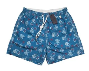 Isaia $350 Blue Hand Gesture Print Polyester Drawstring Swimsuit Swim Trunks S - Picture 1 of 5