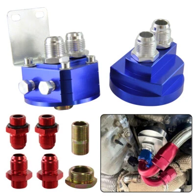 10-AN10 Oil Filter Relocation Kit+Universal Cooler Sandwich Plate Adapter Blue - Image 1 of 4