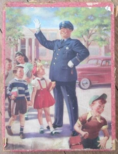 Puzzle Toy 1940s in Original Box, Police Officer and Children, Artist Signed - Bild 1 von 4