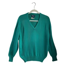 Vintage Burberrys Sz Large Pull Over Sweater V Neck Green Made Scotland Cotton - Picture 1 of 8