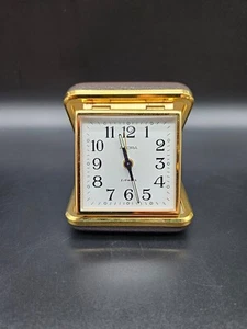 Reloj despertador de viaje vintage Adora 2 Jewels en estuche marrón funciona - Imagen 1 de 12