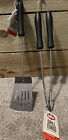Set of 2 Expert Grill Black & Silver Tone Spatula and Tongs Grilling Utensils