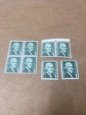 US 1278 Thomas Jefferson 1c Mint MNH Plate Block+ 1 Coil + 2 stamps. $1 Ships. - Image 1 of 4