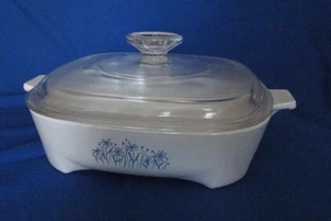 Vintage Sears Blue Wildflower 8" Browning Dish by Corning w/Lid - Picture 1 of 5