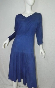 Christian Lauren Dress Blue Suede Midi Dress Flare Bottom Vintage 80's Small - Picture 1 of 11