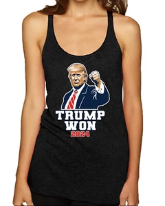 Trump Won 2024 Fist Pump Classic USA Election Tri-Blend Racerback Tank Top - Picture 1 of 7