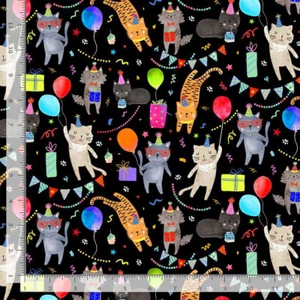 Birthday Party Animals Cat Fabric Cotton Timeless Treasures CD2065 25" Length - Picture 1 of 1