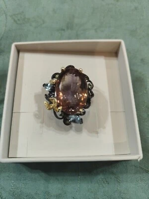 Meraviglioso Anello In Argento 935 Con Ametrina Naturale 35 Ct  - Immagine 1 di 4