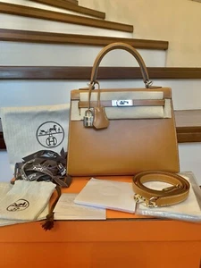 Hermes Kelly 25 Sellier Natural Sable Butler Leder Silber Hardware + Quittung  - Bild 1 von 16