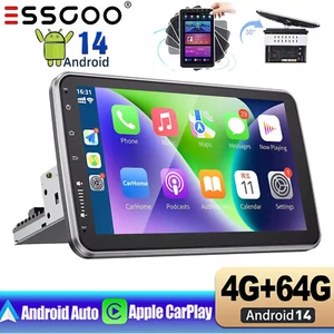 Single 1Din Android 14 Apple CarPlay Rotatable Car Stereo Radio GPS BT 4+64G Cam - Picture 1 of 15