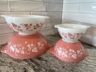Vintage Pink Pyrex Gooseberry Cinderella Handle 4 Bowl Set 441, 442, 443, 444
