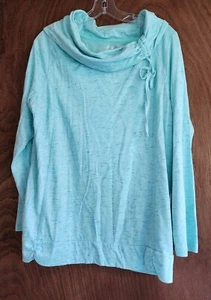 Made for Life Green Heather Cowl Neck Long Sleeve Knit Top Size L pull tie cinch - Picture 1 of 4