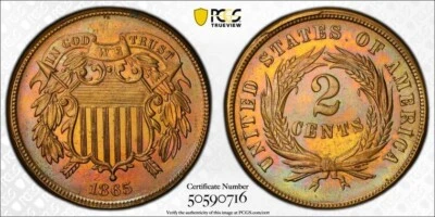 1865 2 cent - PCGS Genuine Surfaces Smoothed - AU Detail 2c - Image 1 of 3