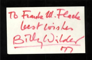 Billy Wilder D.2002 Director Writer Signed 3" x 5" Index Card