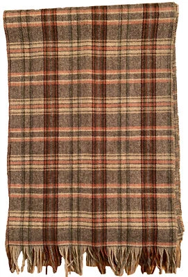 Women's Vintage Autumn Toned Tartan Long Fringed Scarf 64” - Image 1 of 3