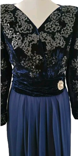 Autentico abito Christian Dior ROBES DU SOIR vintage blu viola velluto FR36 UK8