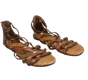 gladiator sandals brown back zipper embellished size 8 READ - Picture 1 of 6
