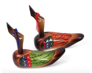 5 2/3" KOREAN WEDDING DUCKS GEESE  WOODEN GOOSE WEDDING GEESE SET - Picture 1 of 9