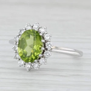 Anillo Halo De Diamante De Peridoto De 2.55ctw En Oro Blanco De 14k Talla 8.5 - Imagen 1 de 10