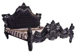 Kingsize Bett Barock Ehebett Schwarz Luxus Schlafzimmer Doppelbett XXL Holzbett - Bild 1 von 4
