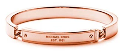 MICHAEL KORS Heritage Rose Gold Bangle Bracelet MK Logo Plaque MKJ3841791 + BOX - Image 1 of 4