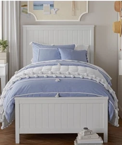 Pottery Barn Chambray Tassel Duvet Cover Blue Twin & (2) Standard Sham Set Teen - Picture 1 of 7