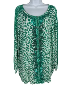Quacker Factory Womens Long Sleeve Crew Neck Sequin Button Front Cardigan 1X - Picture 1 of 9