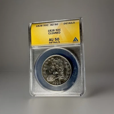 Монета номиналом 50 центов 1828 с изображением бюста и крышкой ANACS AU 50 детализация - чистая - красивая! - Изображение 1 из 4