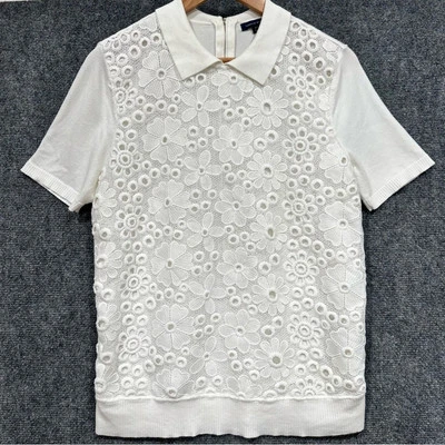 Tommy Hilfiger Blanco Todo Floral Encaje Suéter Blusa GRANDE Logo Cremallera Forrada Foto 1 de 4