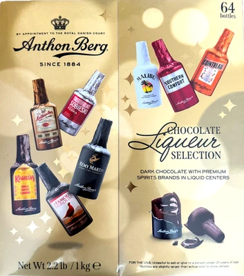 NEW ANTHON BERG DARK CHOCOLATE LIQUEURS 64 BOTTLES 2.2 Lb/ 1kg ASSORTMENT GIFT - Image 1 of 3