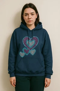 Damen XL Handmade Hoodie mit Strass Herzen - dunkelblau Glitzer - Bild 1 von 4
