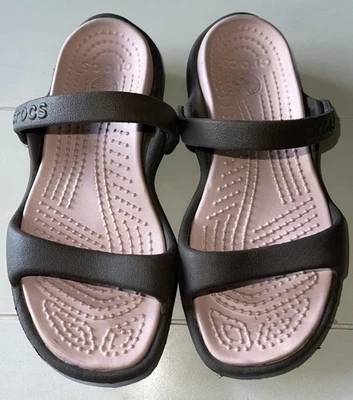 Crocs women’s dual comfort Cleo Brown Pink 2 Strappy Flats sandals size US 4 - Image 1 of 4