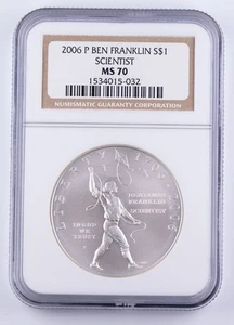 Certified 2006-P Silver $1 NGC MS70 Ben Franklin Scientist - Picture 1 of 3