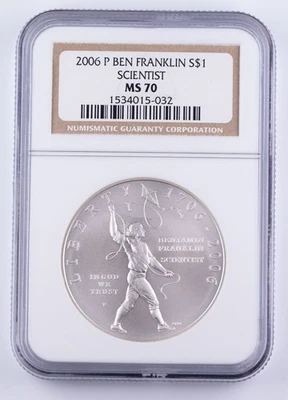Certified 2006-P Silver $1 NGC MS70 Ben Franklin Scientist - Image 1 of 3