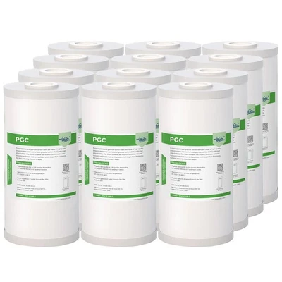 12 Pack 5μm 10x4.5" Sediment Granular Activated Carbon 2in1 Water Filter Replace - Image 1 of 4
