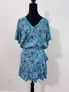 Poupette St. Barth Mabelle Printed Mini Dress Floral Blue Size XS - Picture 1 of 15