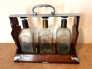Antique J. C. VICKERY London 3 Decanter Tantalus Cabinet w/lock & Key c1900 - Picture 1 of 13
