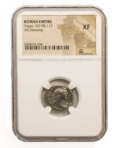 Rare TRAJAN (AR) Roman Silver Denarius - NGC Certified (Ad 98-117) - CH-XF - Picture 1 of 2