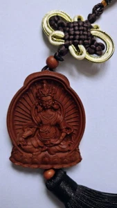 Chinese Statue Wood Carved Car Pendant Buddha Amulet Sculpture Wooden - Picture 1 of 2