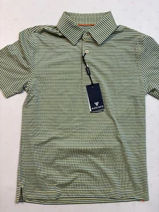 Maelreg Performance Polo youth 10/12 Short Sleeve Golf Yellow green Striped NEW - Picture 1 of 7